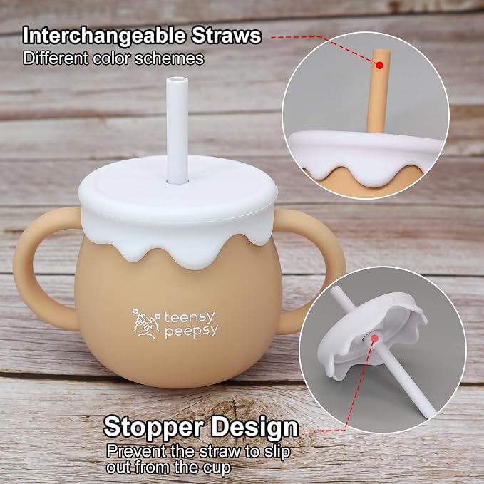Honey Jar Pot 3-in-1 Silicone Training Cup 8.5oz, Unisex Baby Sippy Cup - Image 2