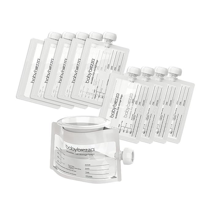 Baby Brezza Reusable Breastmilk Storage Bags, 10 Pack, Includes Filling Funnel by BabyBrezza