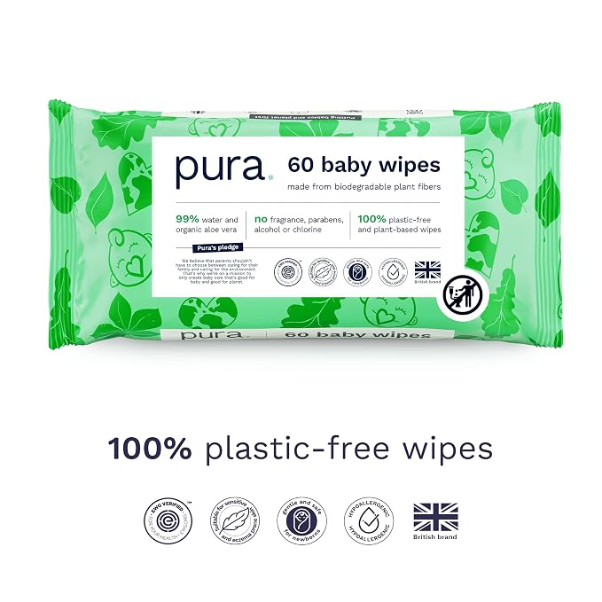 Pura Natural Sensitive Baby Wipes, 99% Water, Unscented & Hypoallergenic - Image 4