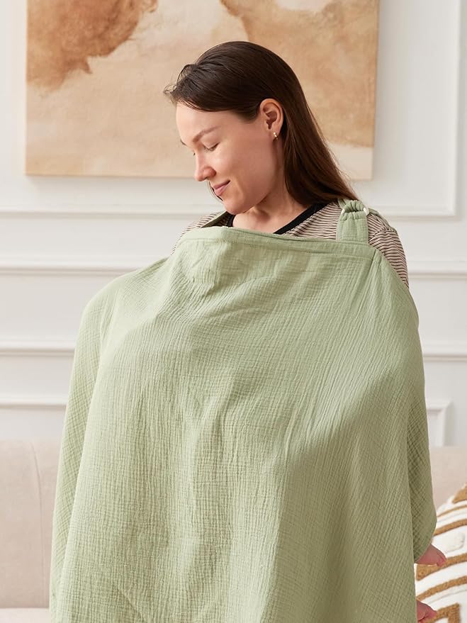 TILLYOU Muslin Nursing Cover for Baby Breastfeeding, 100% Cotton Breathable - Image 3