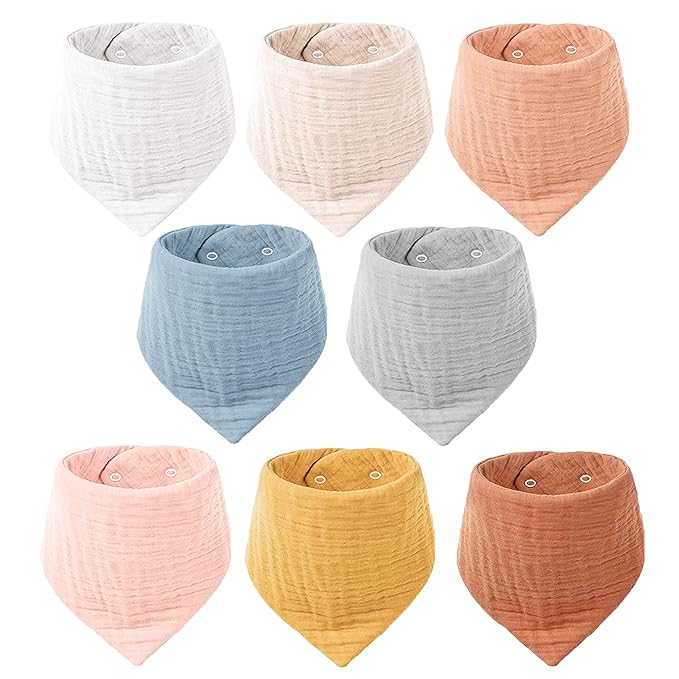 Konssy 8-Pack Muslin Baby Bibs, Absorbent Bandana Drool, 100% Cotton Unisex by Konssy