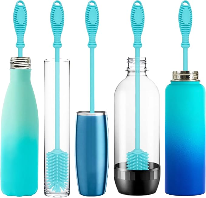 12.5” Silicone Bottle Brush & Straw Cleaner Brush Set | Water Bottle Cleaner - Image 3