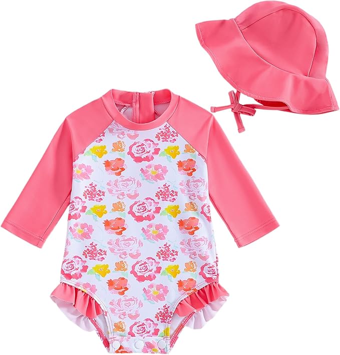 WOLBAY Baby Girl Swimsuit Long Sleeve One Piece Rash Guard by WOLBAY