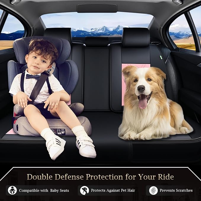 FLORICH Rear Seat Covers Leather Car Seat Covers Waterproof Back Seat Cover - Image 3