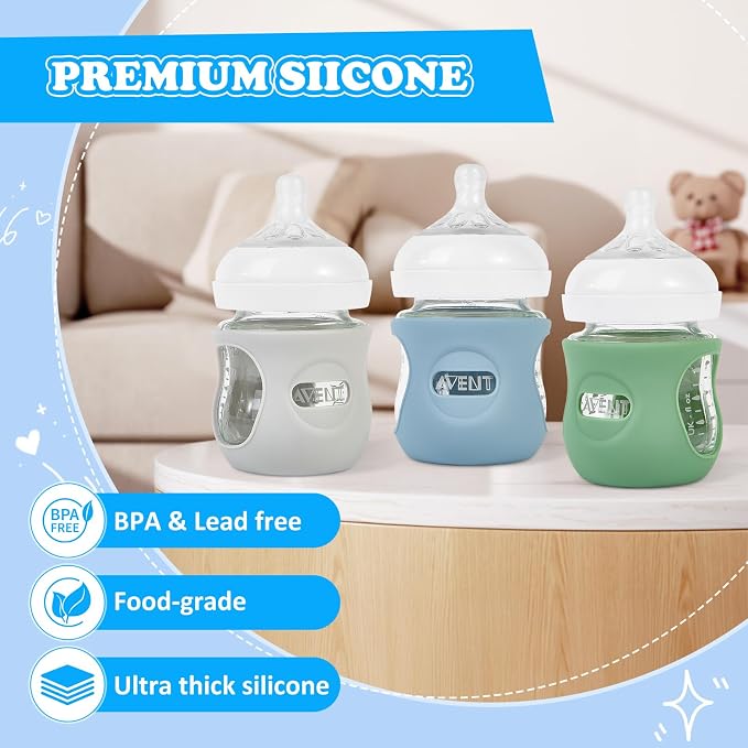 3 Pack Silicone Sleeves for Philips Avent Natural Glass Baby Bottles, Anti - Image 6