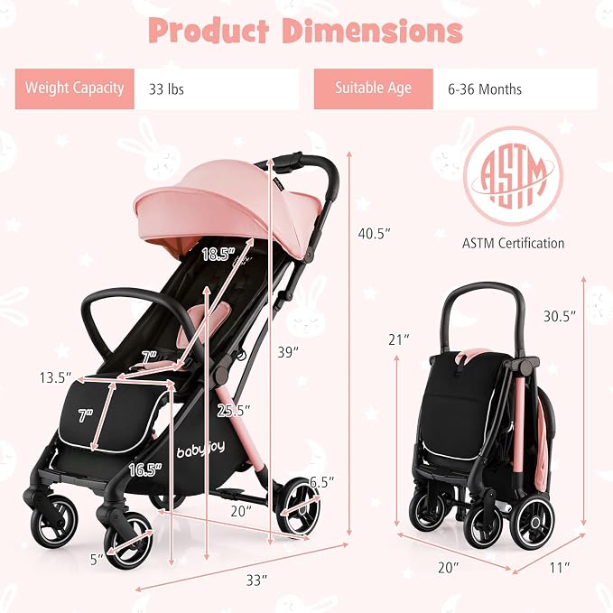 BABY JOY Lightweight Baby Stroller, Compact Travel Stroller - Image 7