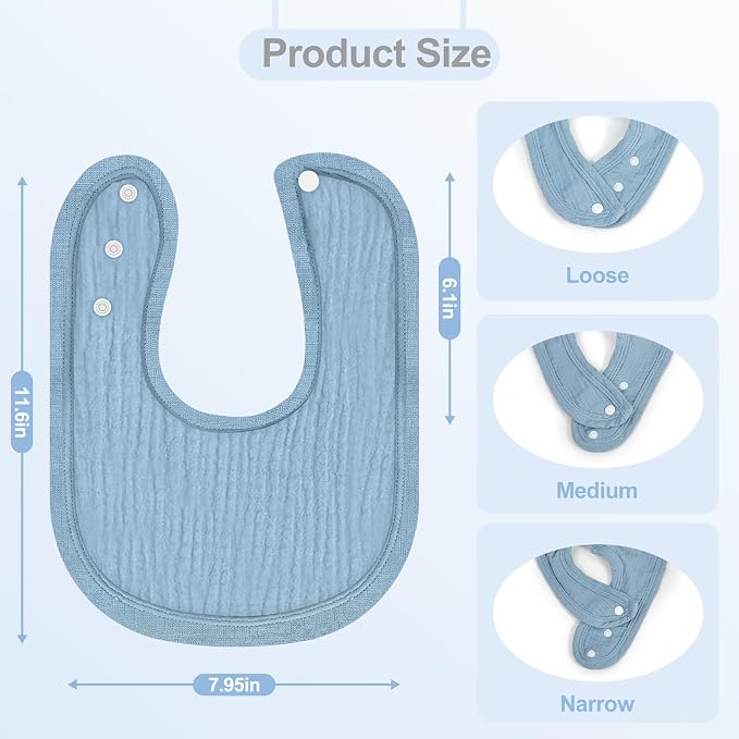 Muslin Baby Bibs 6 Pack for Unisex Girls & Boys, Adjustable Soft Cotton Baby - Image 3