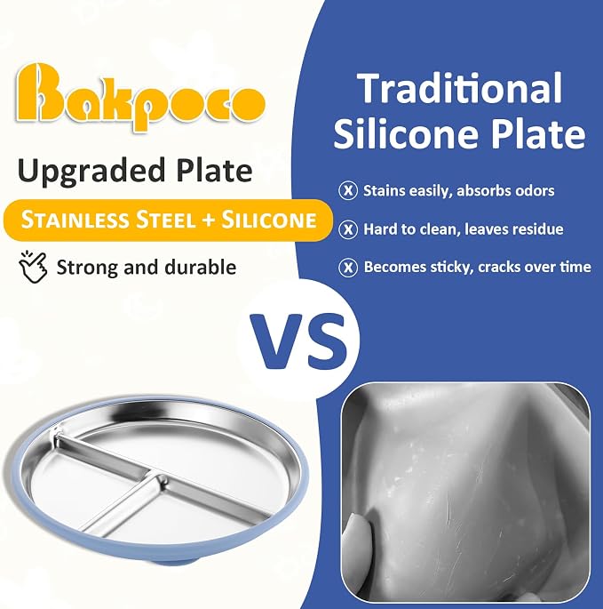 Stainless Steel Suction Plates for Toddlers, Non Toxic Non Slip Portion Control - Image 5