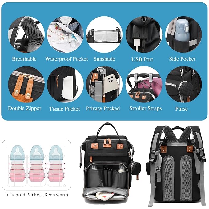 Jeryswet Baby Diaper Bags with Changing Station, Waterproof Large Capacity - Image 5