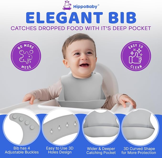 Baby Led Weaning Supplies | 10 Piece Silicone Feeding Set | Baby Toddler Bib - Image 5