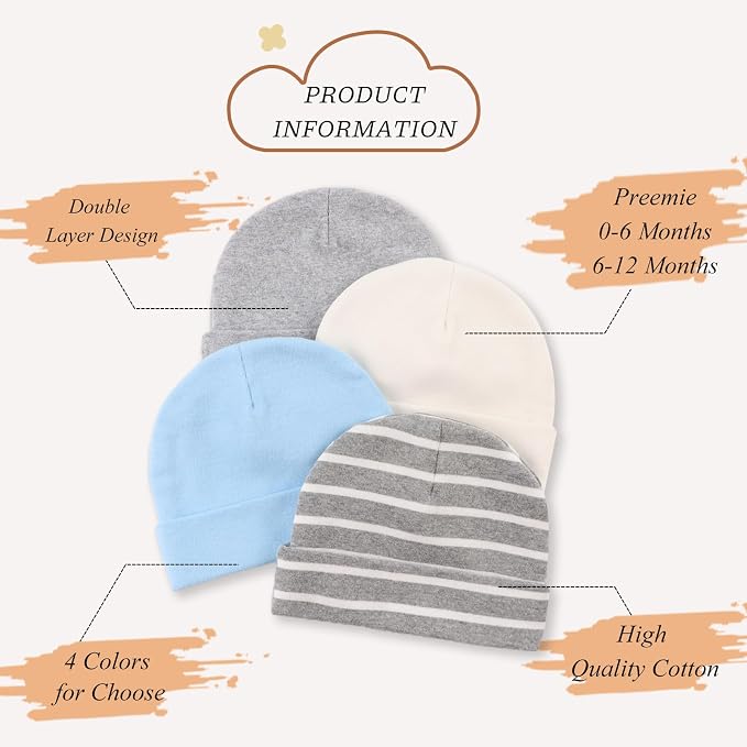 Bamery Cotton Baby Girl Hat Preemie Boys Beanie Newborn Hospital Hats Winter - Image 3