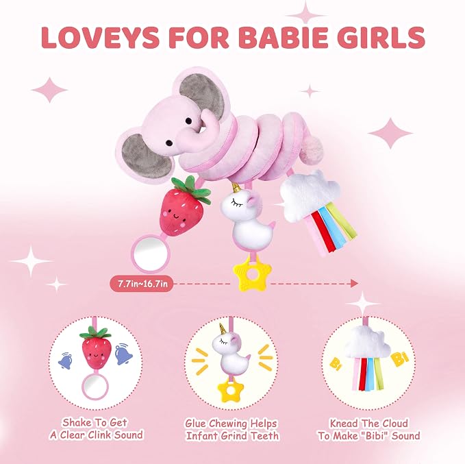 Stuffed Spiral Car Seat Toys for Baby Girls 0-6 Months, Perfect Newborn Gifts - Image 7