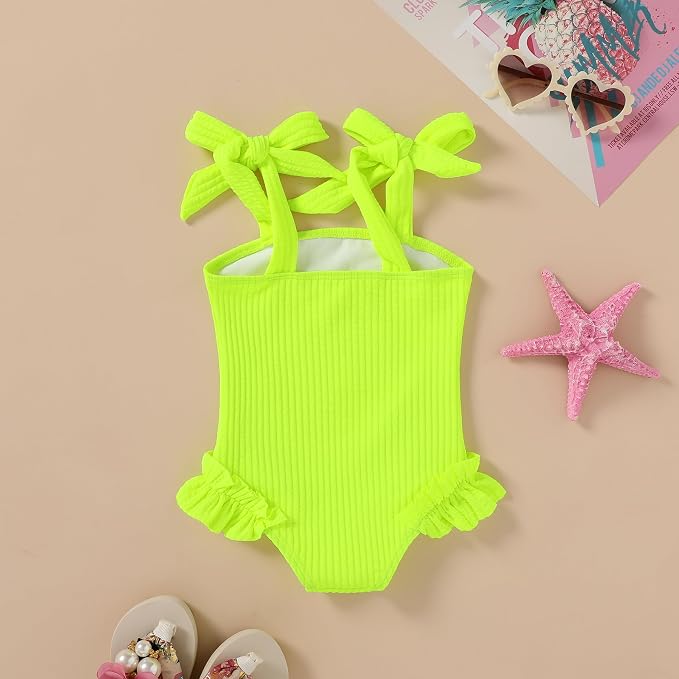 Happy Town Toddler Swimsuit Girl Solid Color Stripe One-Piece Baby Bathing Suits - Image 3