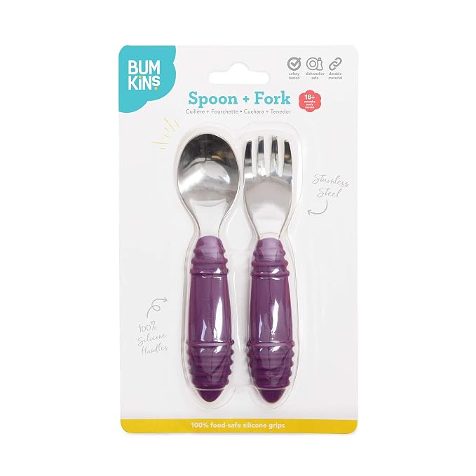 Bumkins Toddler Utensils, Kids Size Fork and Spoon Set, Silicone and - Image 6
