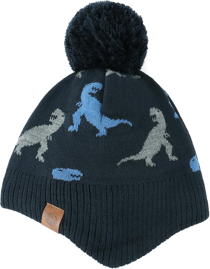 Duoyeree Kids Beanie Hat for Boys Girls Pom-pom Kint Hats Cozy Lining Winter - Image 3