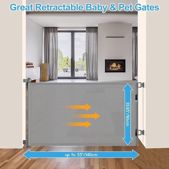 55 inch Retractable Baby Gates, EZIGO Extra Wide Baby Gate - Image 2