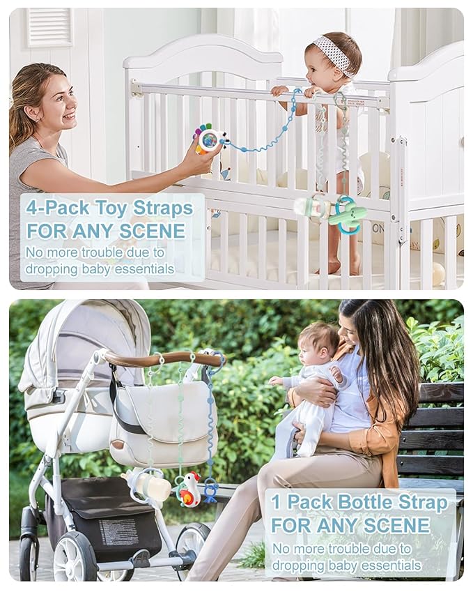 Toy Straps for Baby, Adjustable Toy Holder for Stroller Accessories, Silicone - Image 7