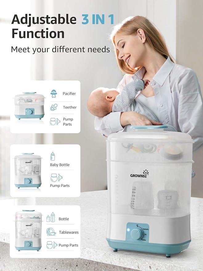 GROWNSY Adjustable 3 in 1 Large Bottle Sterilizer and Dryer, Electric Steam - Image 3
