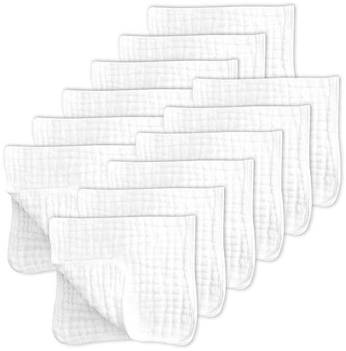 SWEET DOLPHIN 12 Pack Muslin Burp Cloths Large 100% Cotton Hand Washcloths by SWEET+DOLPHIN