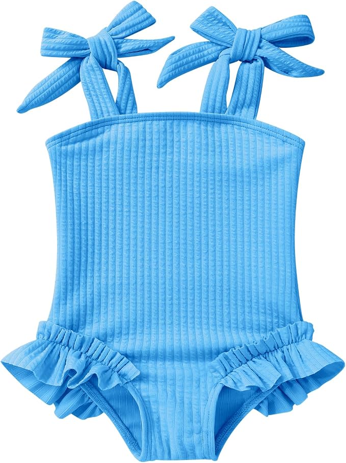 Happy Town Toddler Swimsuit Girl Solid Color Stripe One-Piece Baby Bathing Suits by HappyTown