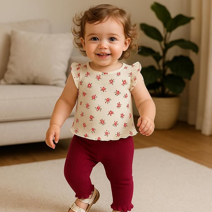 SOBOWO Baby Girl Leggings Pants Toddler Girls Solid Ribbed Pants 3 Pack Ruffle - Image 3