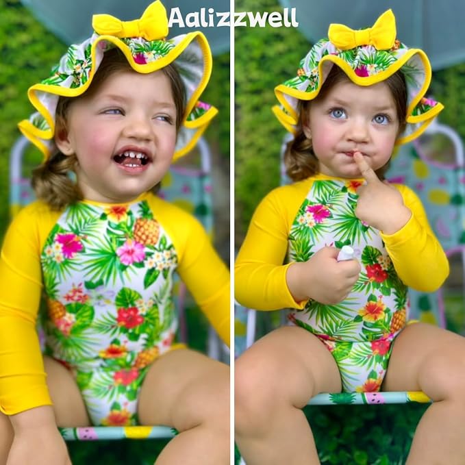 Aalizzwell Baby Girls Long Sleeve One Piece Swimsuit - Image 2