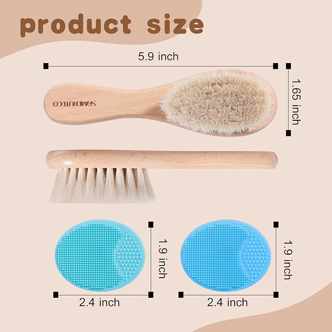 Baby Hair Brush and Cradle Cap Brush Set Goat Hair Bristles Brush 2 Pieces - Image 2