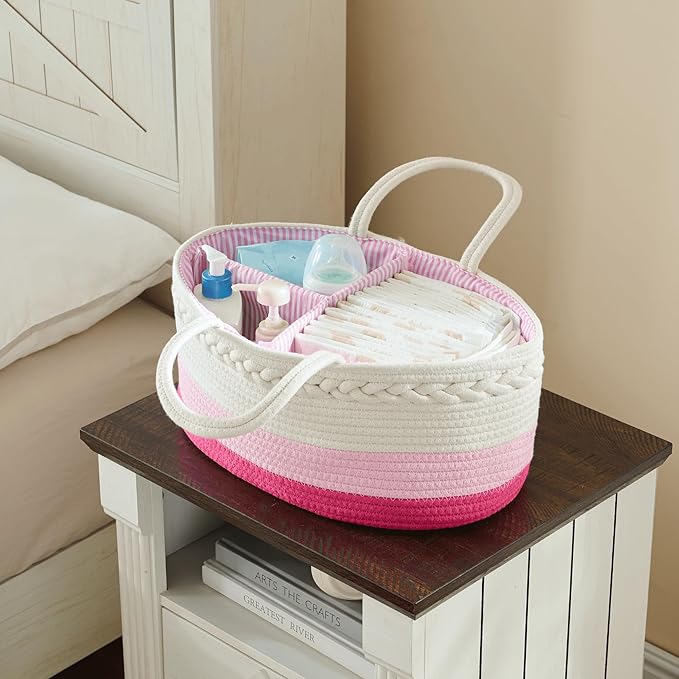 Baby Diaper Caddy Organizer, Extra Large Cotton Rope Nursery Diaper Basket - Image 6