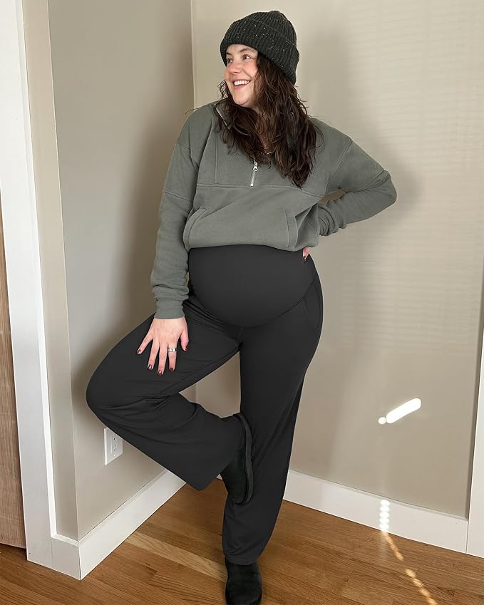 G4Free Maternity Pants Over The Belly Yoga Dress Work Pregnancy Pants Stretchy - Image 4