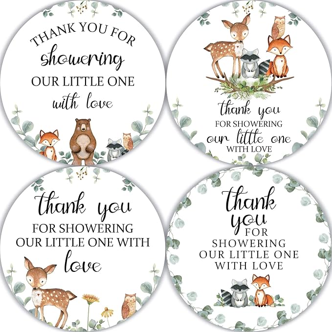 80 Pieces Cute Woodland Creature Thank You Stickers, Baby Shower Birthday Party by PNTKION