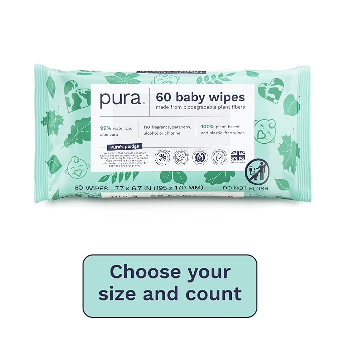 Pura Natural Sensitive Baby Wipes, 99% Water, Unscented & Hypoallergenic - Image 2