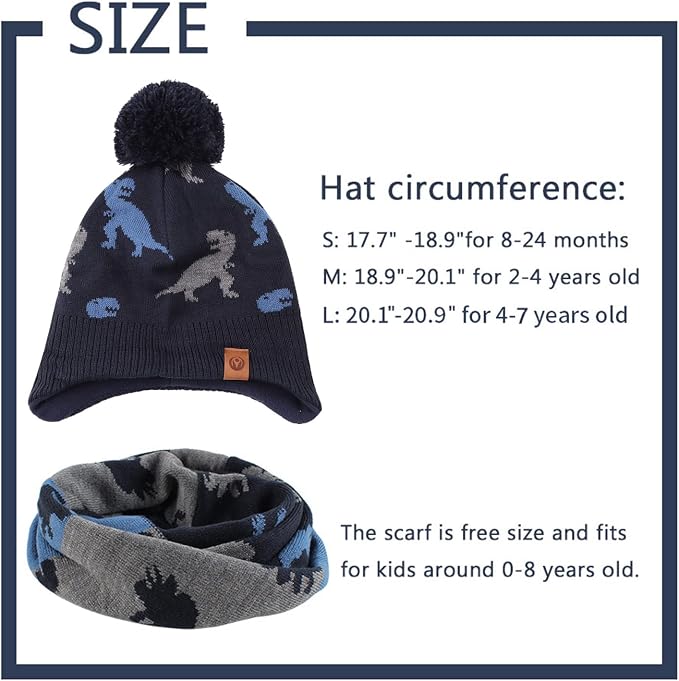 JANGANNSA Knitted Baby Hat Scarf Set Winter Warm Boys Girls Beanie Fleece - Image 7