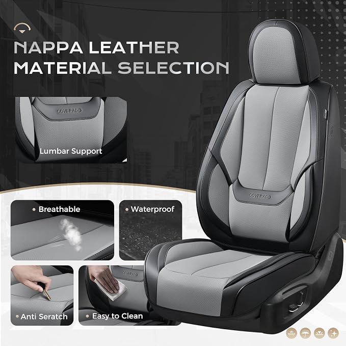 Coverado Car Seat Covers Full Set, Car Seat Protector Waterproof, Nappa Leather - Image 3