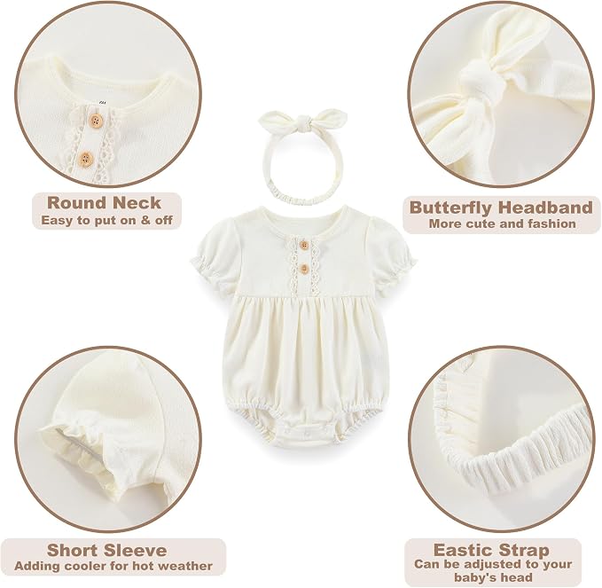 Newborn Baby Girl Clothes Cotton Bubble Romper Floral Short Sleeve Bodysuit 3 - Image 4
