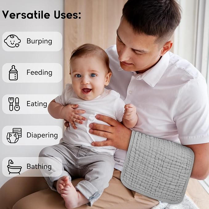 Muslin Burp Cloths for Baby 100% Cotton Burping Cloths for Boys Girls Large - Image 5