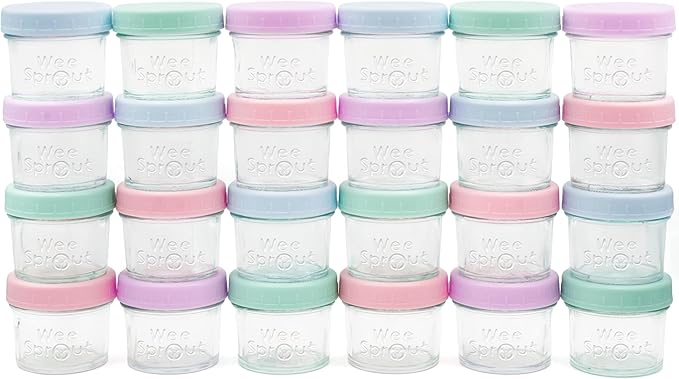WeeSprout Baby Food Storage Glass Jars w/Lids Pastel Variety, Reusable Small by WeeSprout