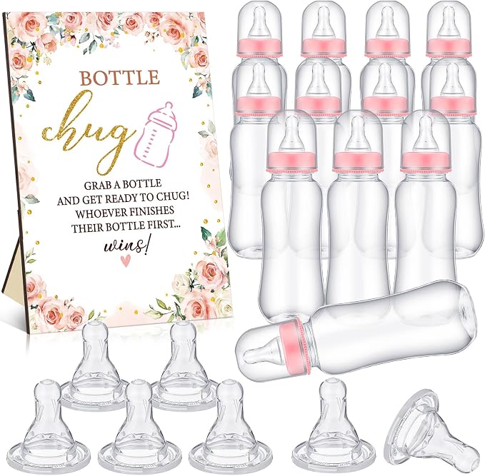 TrelaCo Floral Cool Baby Shower Games Bottle Chug Sign Wooden Floral Gift Sets by TrelaCo