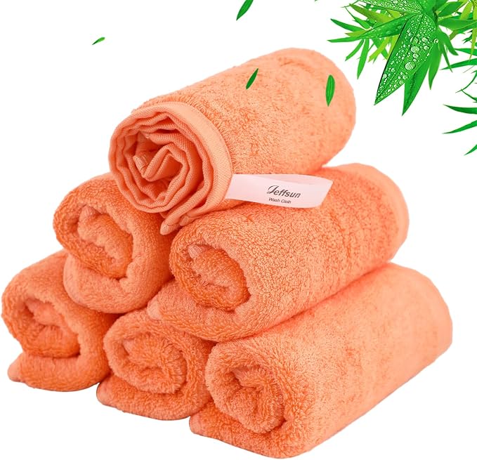 Baby Washcloths 6 Pack, 10x10 inch Orange Small Wash Cloths by Jeffsun