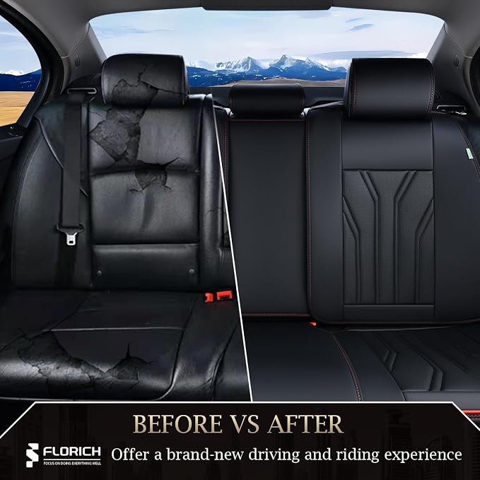 FLORICH Rear Seat Covers Leather Car Seat Covers Waterproof Back Seat Cover - Image 6