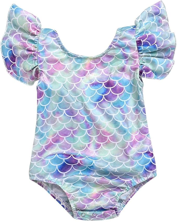 Toddler Girl Baby Ruffles Mermaid Fish Scale Swimsuit One Piece Swimwear by Hiha