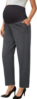 OUGES Womens Stretchy Maternity Over Belly Casual Work Straight Leg Pants Ankle by OUGES