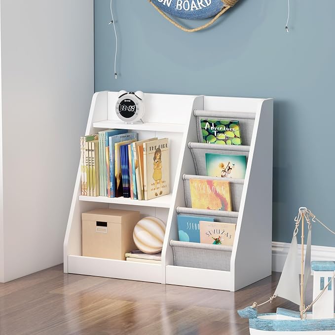 White Kids Bookshelf Wood Toy Storage Organizer Cabinet Children Bookcase - Image 2