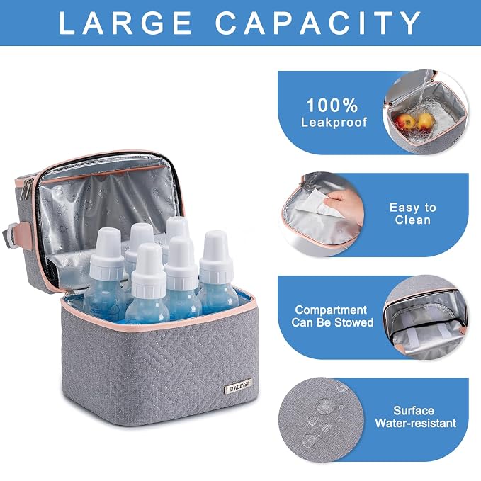 Breastmilk Cooler Bag with Ice Pack Fits 6 Baby Bottles up to 9 Ounce, Breast - Image 4