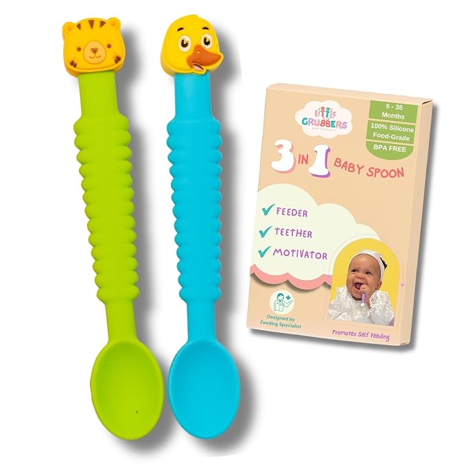 3-in-1 Silicone Baby Spoon Self Feeding 6+ Months by LittleGrubbers