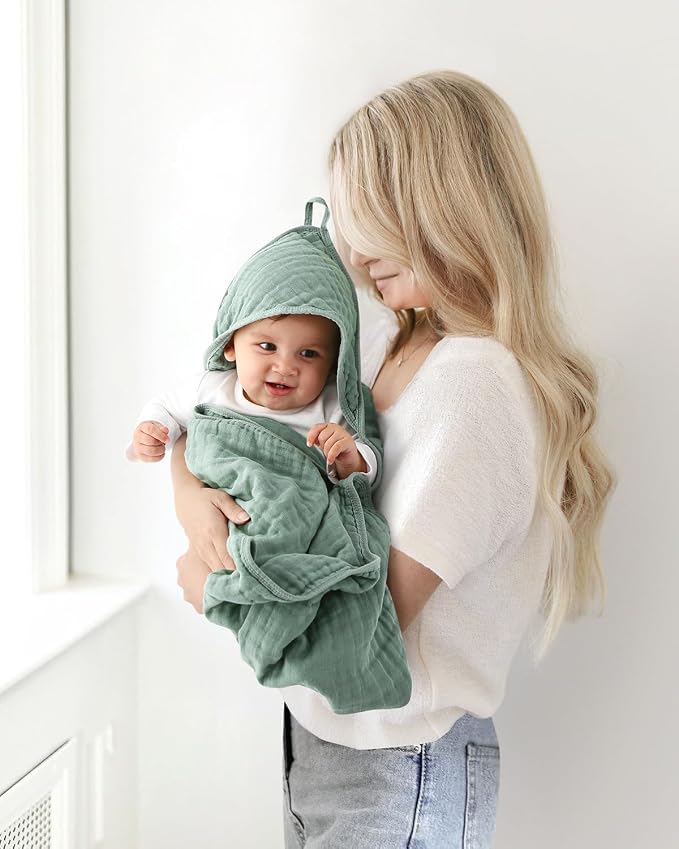 Hooded Baby Towels for Newborn, 35x35 Inch 3 Pack 100% Muslin Cotton Baby Bath - Image 7