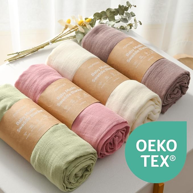 Momcozy Muslin Swaddle Blankets, 4 Pack Ultra Soft Neutral Matching Baby - Image 3