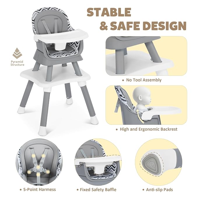 Baby High Chair, 8 in 1 Convertible Highchairs - Image 4