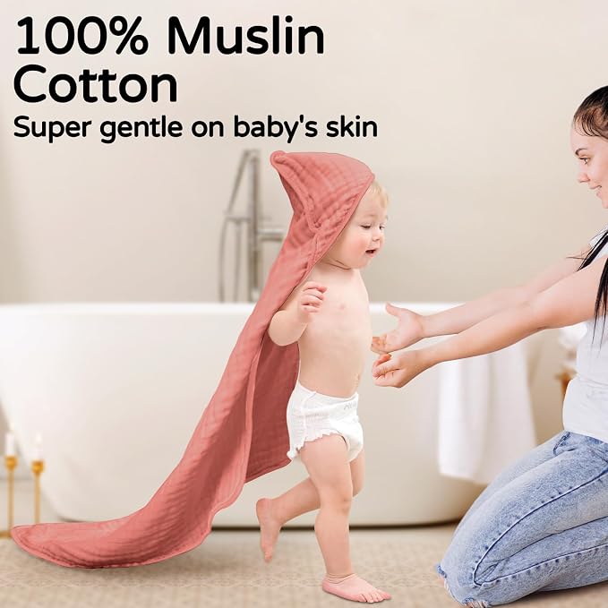 Yoofoss Hooded Baby Towels for Newborn 2 Pack 100% Muslin Organic Cotton Baby - Image 2