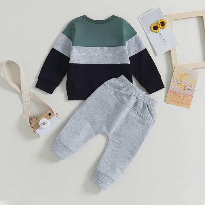 Kupretty Toddler Baby Boy Fall Winter Clothes Color Block Long Sleeve - Image 6