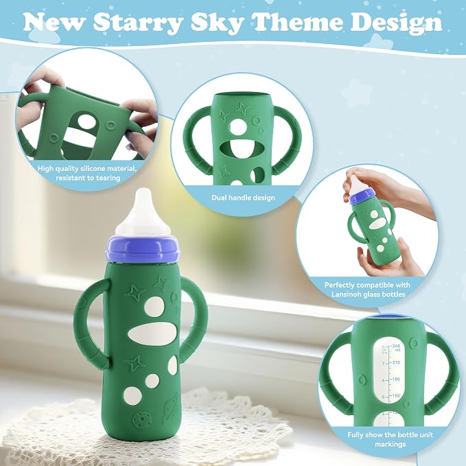 4-Pack Silicone Sleeves for Lansinoh Glass Bottles 8 oz- Starry Sky Design Baby - Image 3
